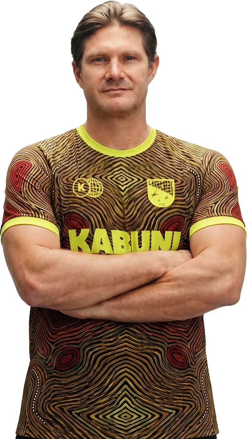 Shane Watson wearing the Launchers shirt